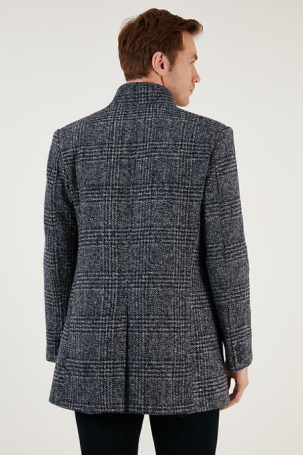 Slim Fit Tek Yırtmaçlı Düğmeli Astarlı Kaşe Kaban Erkek Kaban 5840110e - 6