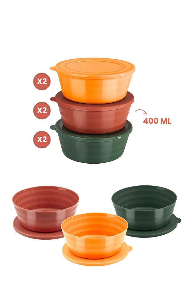 6 Adet Kapaklı Kahvaltılık Saklama Kabı 400 ml, Çok Amaçlı Yuvarlak Kase Çerezlik Set (6x400ml) - 4