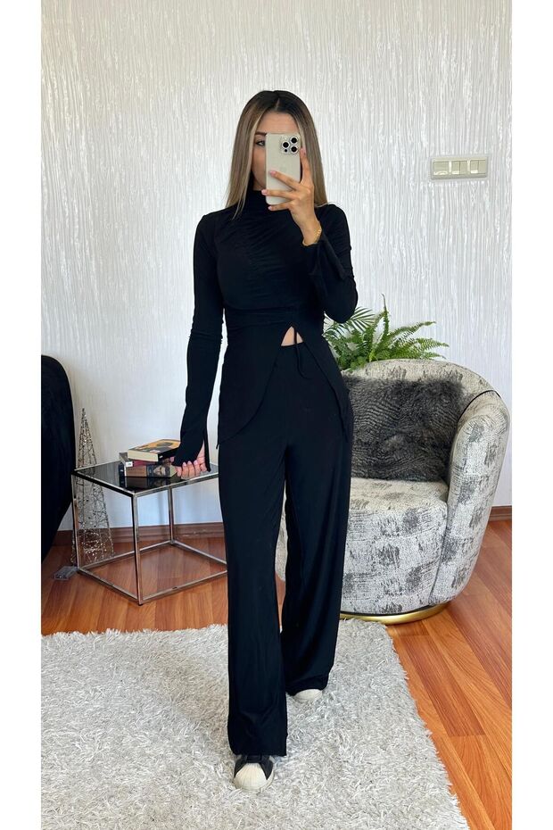 Black Casual Drawstring Set - 2