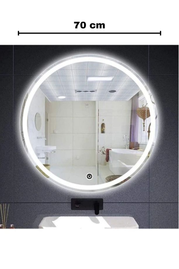 70 Cm Çapında Beyaz Led'li Lavabo, Banyo, Duvar Aynası Kumlamalı (DOKUNMATİK) - 2