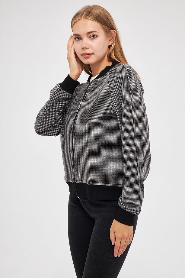 Kadın Jakarlı Kumaş  Reglan Kol Bomber Fermuarlı Ceket - 6