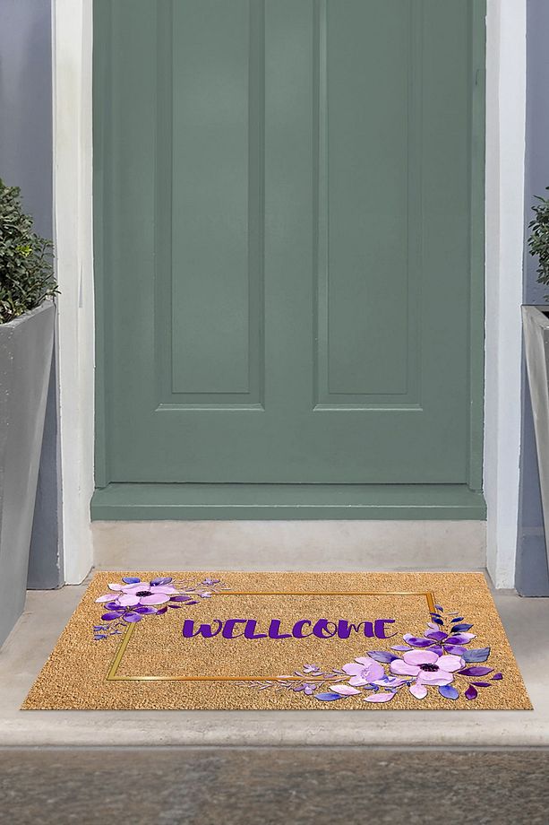 Welcome Yazılı Baskılı Kaymaz Taban Silinebilir  Kapı Önü Paspası (40x60cm),PASPAS-01-MOR, - 2