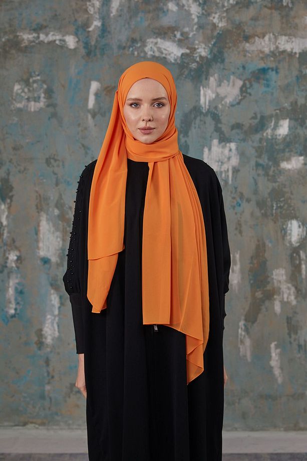 Krep Şifon Şal - Açık Oranj - 9