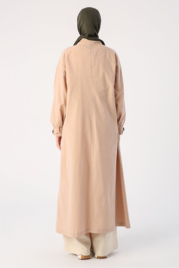 Béžový košilový límec Abaya s dvojitým rozparkem ze 100% bavlny - 4