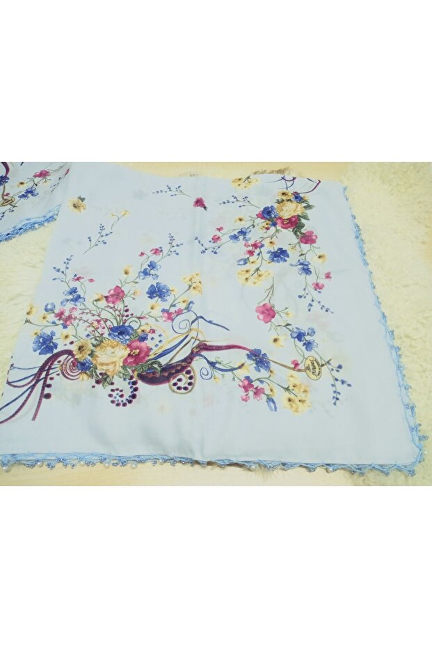 Pearl Beaded Patterned Hand Embroidery on the Writing Edge - Cheesecloth Yemeni, Scarf, 4 Sides Embroidered