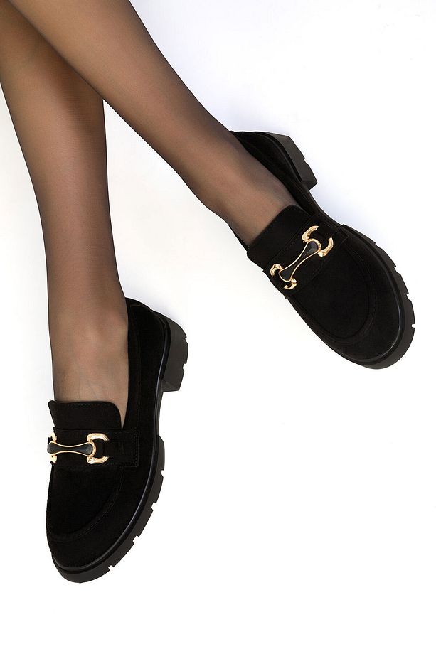 Siyah Süet Kadın Loafer Ayakkabı 19655 - 4