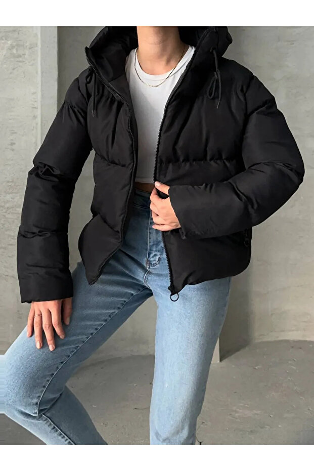 Fekete Basic Oversize pufferkabát - 2