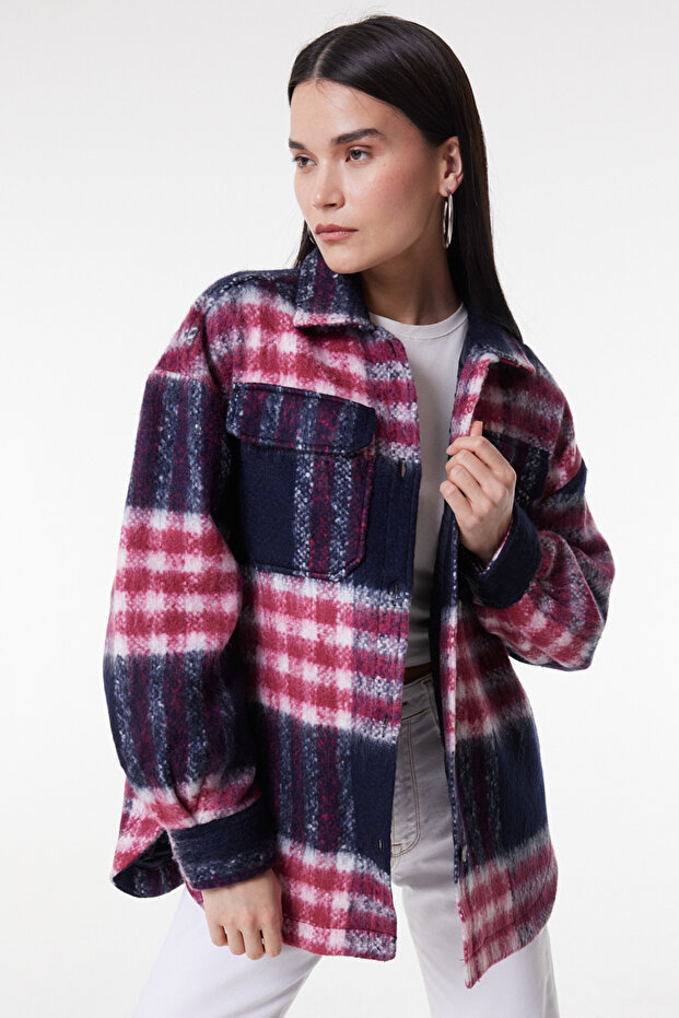 Oversize Loose Cut Multicolored Shacket Jacket - 1