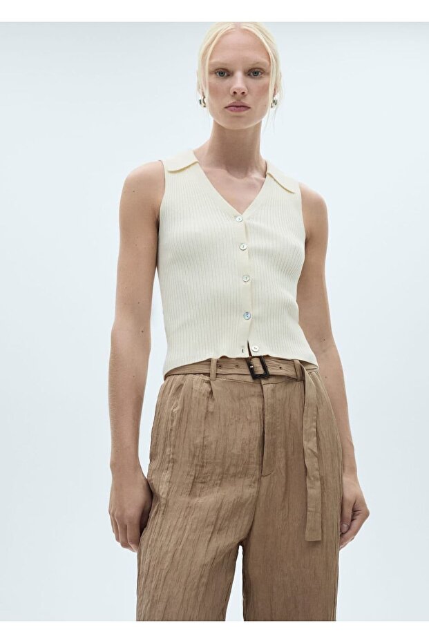 Strukturierte Hose mit Gürtel - 6