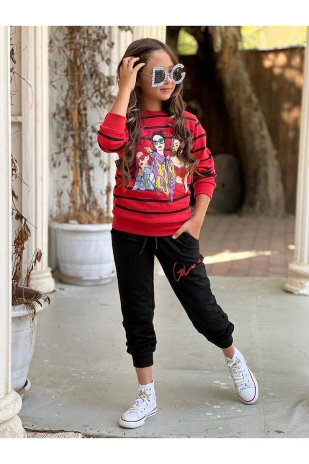 Striped pattern girl's suit