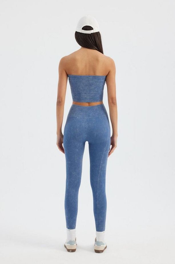 Asit Yıkama Straplez Fitilli Crop Top - 4