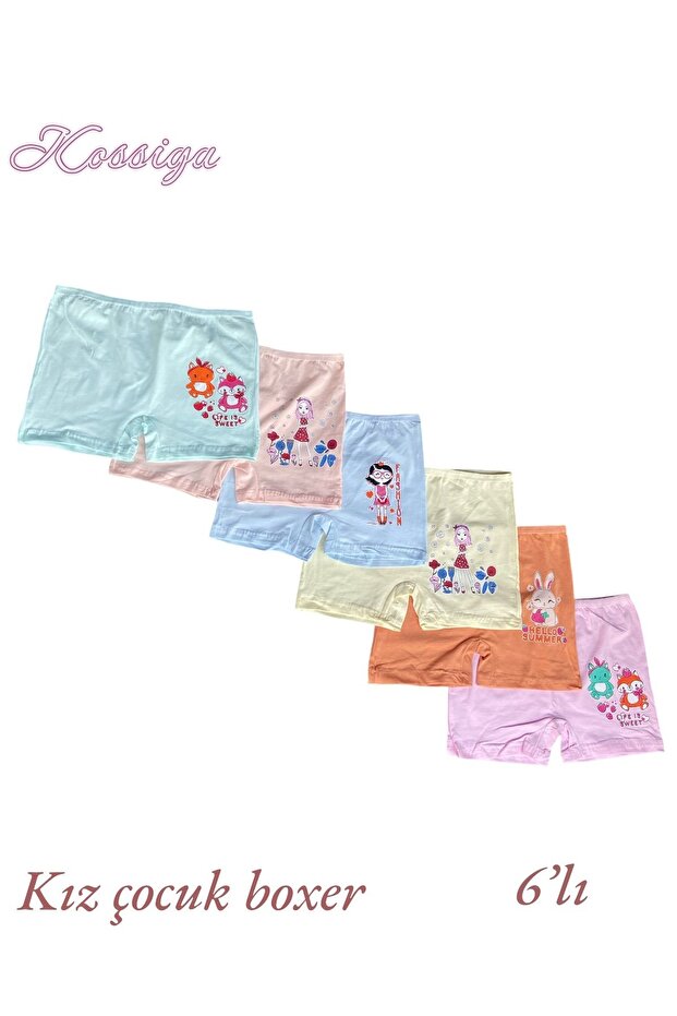 Girl's Mixed Color Cotton Printed 6 Pieces Shorts Panties