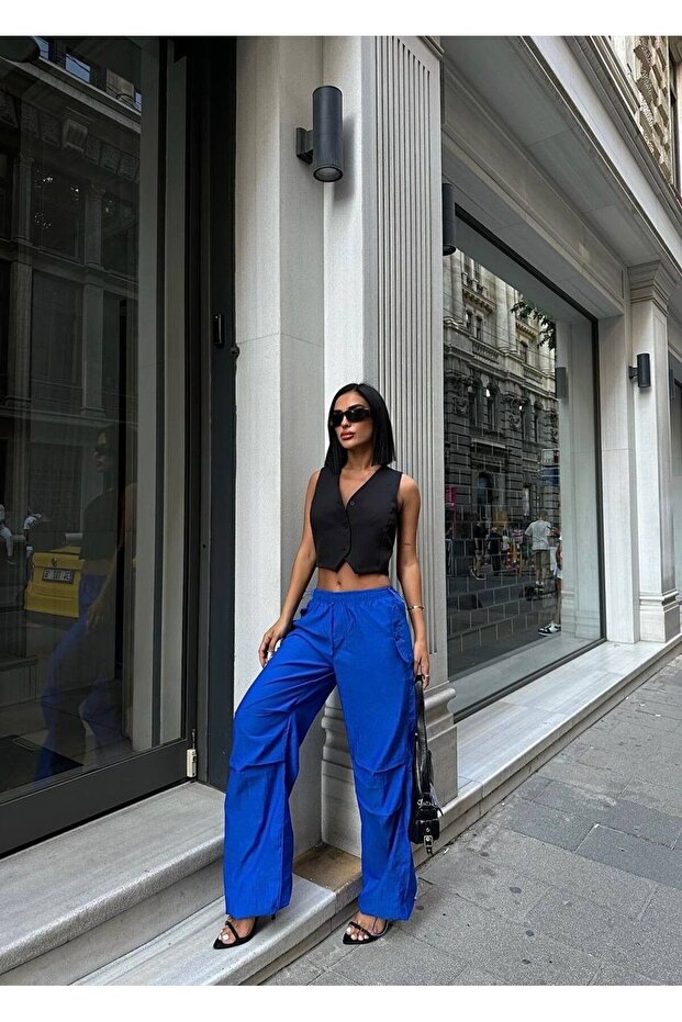 Parachute Pants with Elastic Waist and Cuffs and Pockets