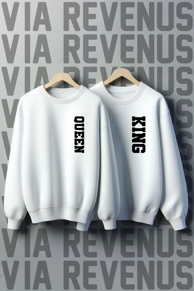 King Queen Printed Crew Neck 3 Thread Raised Wide Fit Lover Sweatshirt