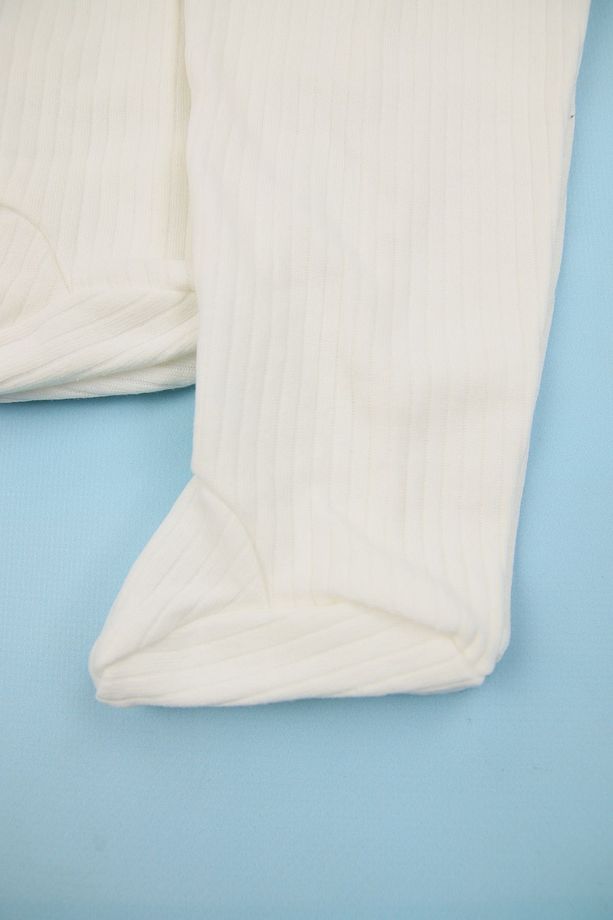 Fitilli Kumaş %100 Pamuk 3'lü Patikli Beyaz Bebek Tek Alt Seti, Bebek Pijama Altı - 3