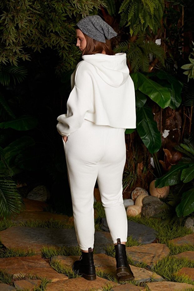 Kemik Şardonlu Kısa Sweatshırt - 4