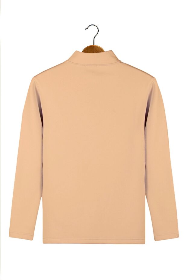 Men's Cream Colored Half Zipper Basic Sweatshirt - 3