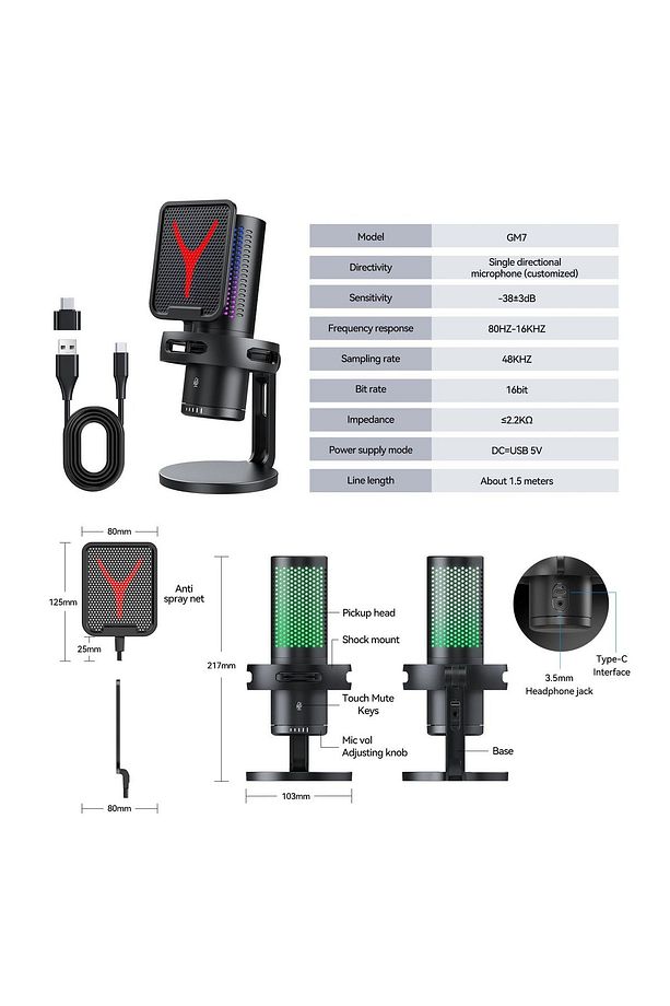Bilgisayar Masaüstü Mikrofon Semi Pro Tak Çalıştır Usb Kablolu Vlog Canlı Yayın Yanmai Gm7-b - 7