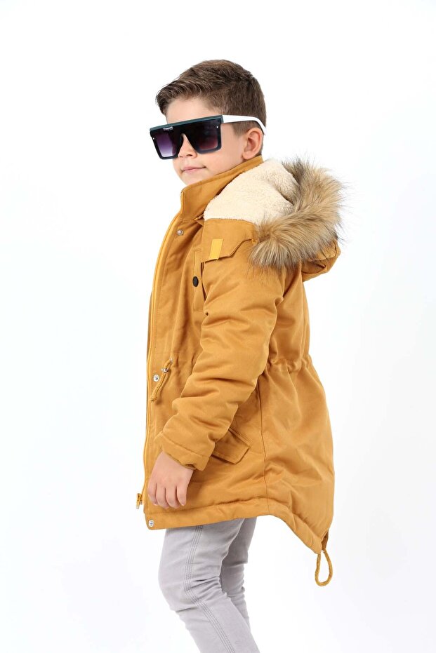 Kışlık Su İtici Uzun Kürk Kaplama Mont - 5