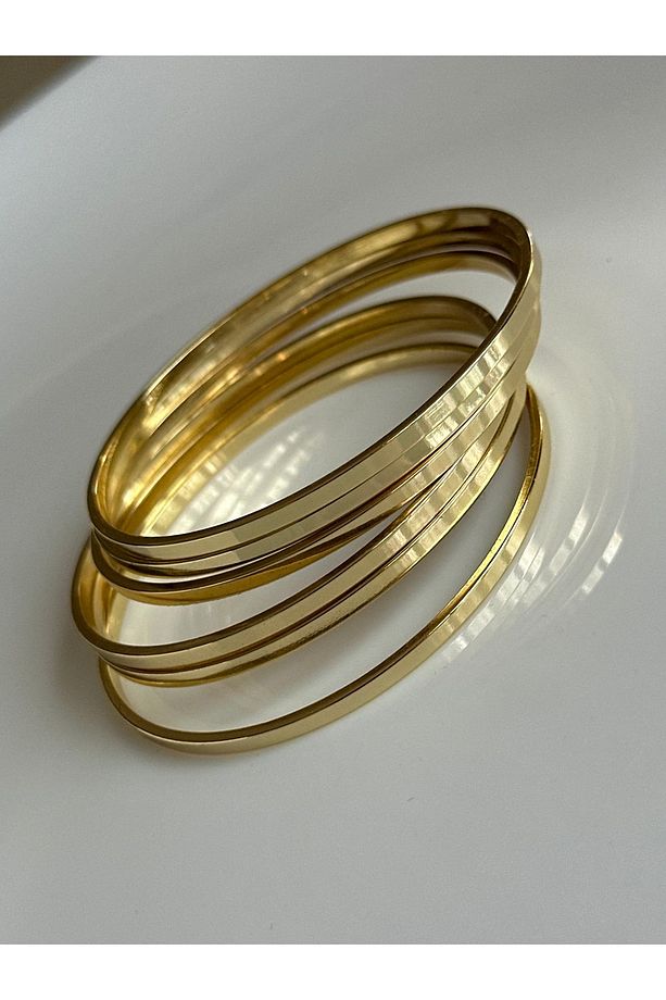Tam 14K Altın Renginde Çelik Karamaz Bire Bir Kuyum Model Üçlü 60mm Ajda Bilezik ( Küçük Bilekler ) - 3