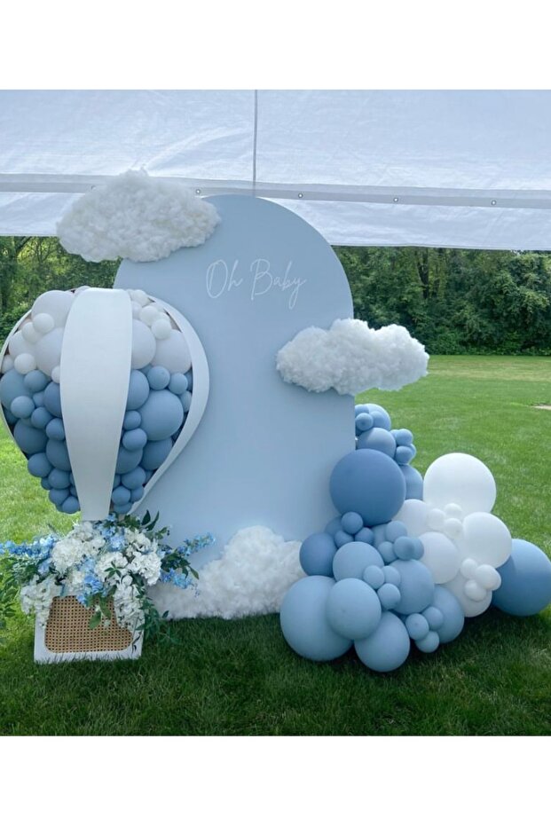 Retro Blue White Balloon Chain Set of 100