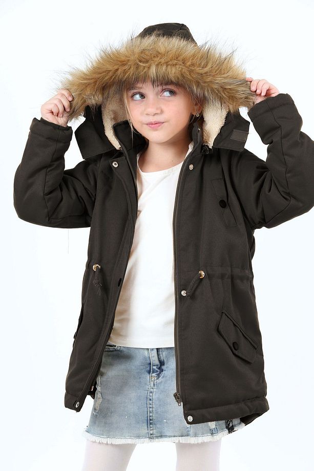 Çocuk Unisex Kışlık Su İtici Uzun Kürk Kaplama Mont Kaban 6-15 YAŞ - 5