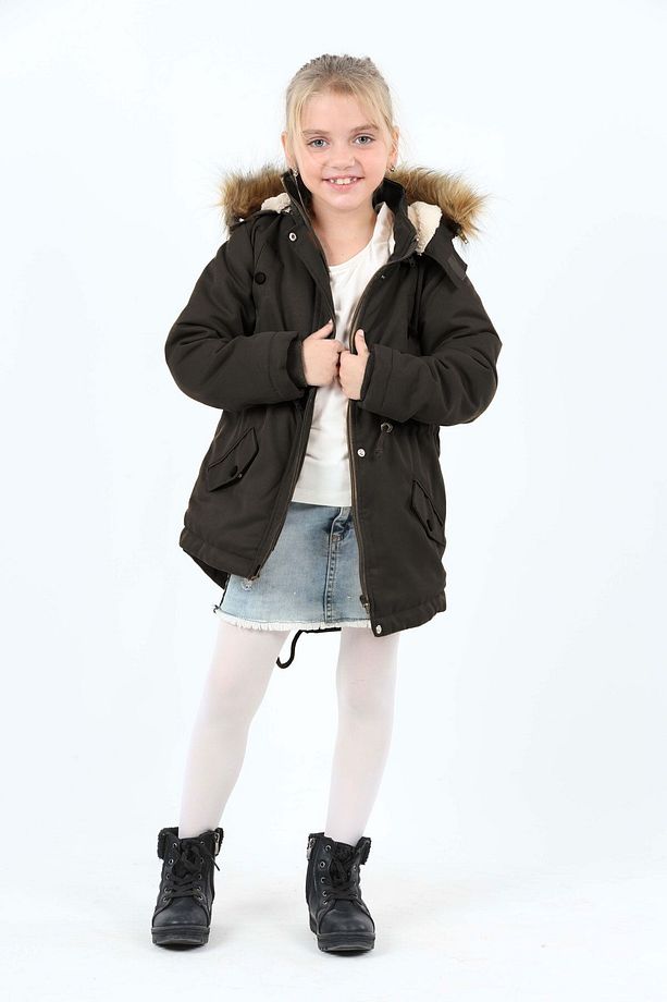 Çocuk Unisex Kışlık Su İtici Uzun Kürk Kaplama Mont Kaban 6-15 YAŞ - 1