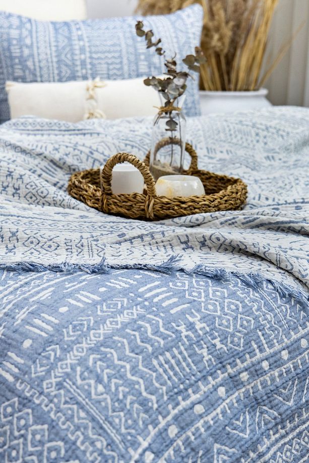 Aztek Desen Tek Kişilik 160 X 240cm Yatak Örtüsü/1 Adet 50x70cm Yastık 4 Kat Multi Muslin %100 Pamuk - 5