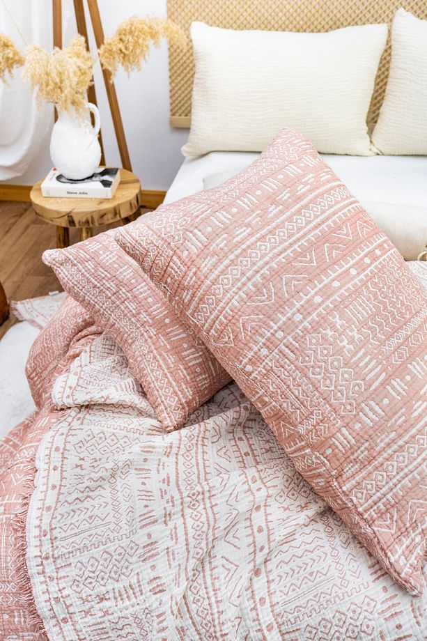 Aztek Desen Tek Kişilik 160 X 240cm Yatak Örtüsü/1 Adet 50x70cm Yastık 4 Kat Multi Muslin %100 Pamuk - 4