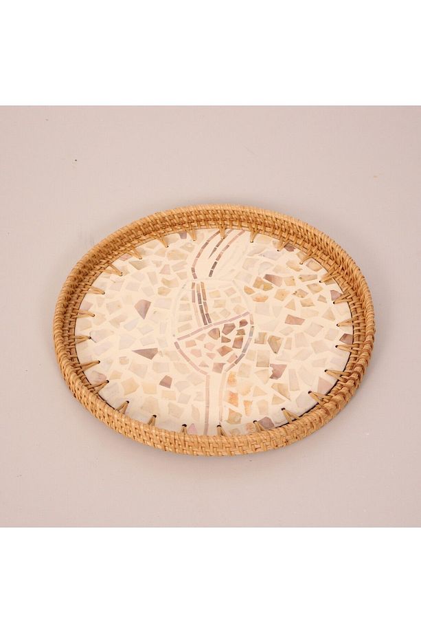 Anita 30 x3 cm Sedefli Rattan Tepsi & Duvar Dekoru - 1