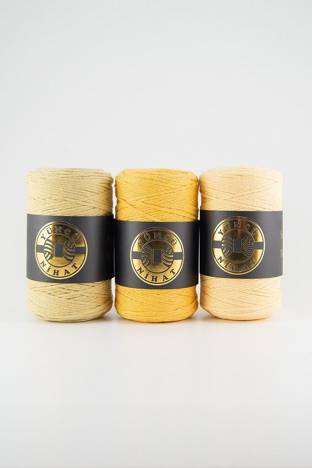Pamuk Makrome Ipi (213) AÇIK SARI 200gr 200mt Cotton Zincir Makrome Çanta Ipi Supla Ipi Koton Ip - 3