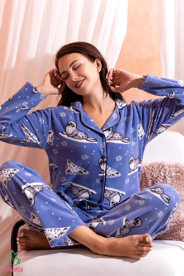 Kışlık Welsoft Peluş Inci Polar Düğmeli Pijama Takımı 'ipeksi Doku' - 2