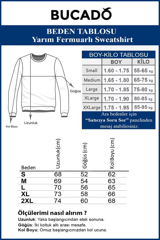 Men's Cream Colored Half Zipper Basic Sweatshirt - 7