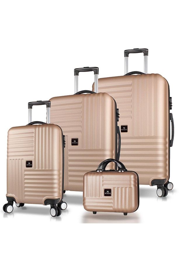 Puzzle Abs Kabin Orta Büyük Ve Makyaj Boy Gold 4'lü Travel Valiz Seti - 1