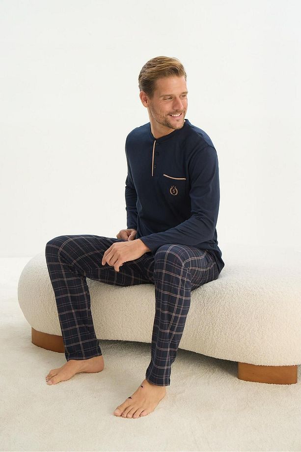 Erkek Uzun Kol Lacivert Pijama Takım C7T3N5O9 - 5