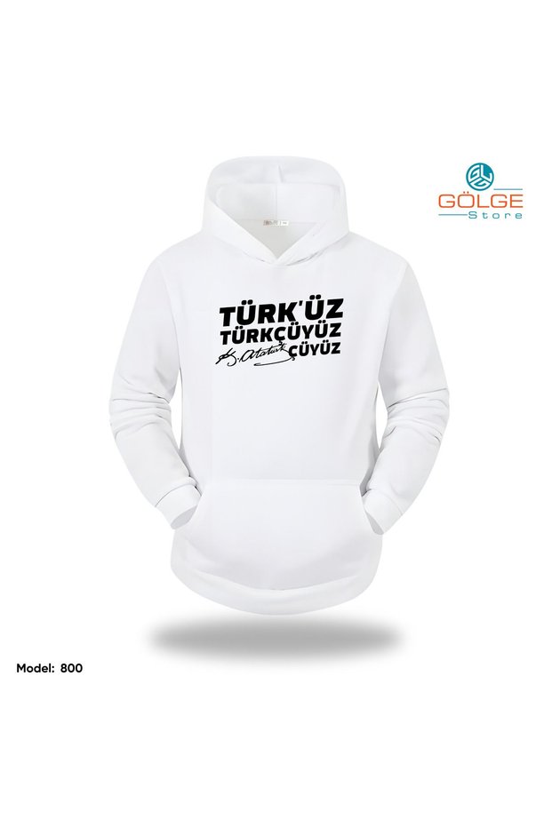 Ataturk Chest Printed Oversize Unisex Hooded Sweatshirt