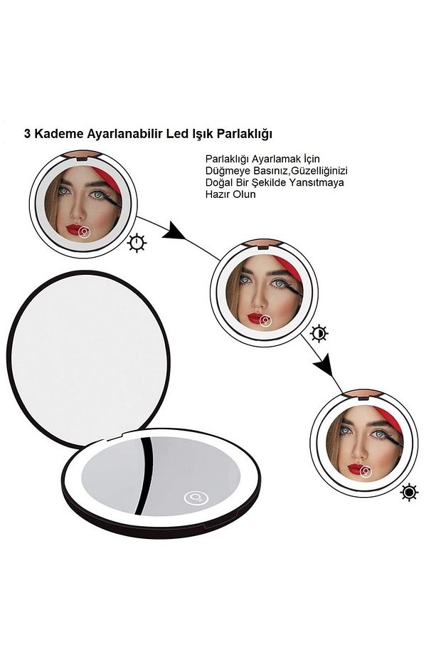 Taşınabilir Çanta Tipi Mini Led Makyaj Aynası Güzellik Aynası Şarjlı Işıklı  Yuvarlak Tatlı Ayna - 2