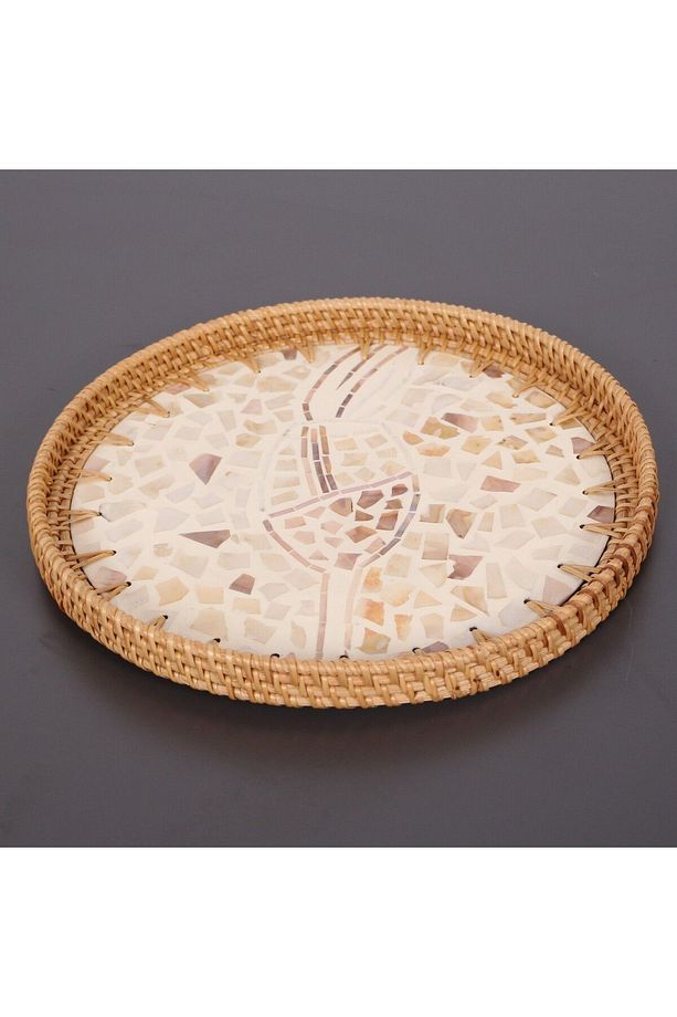 Anita 30 x3 cm Sedefli Rattan Tepsi & Duvar Dekoru - 5