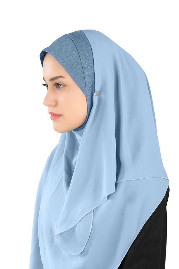 Simli Kumaş Krep Rahat Şal - St 098 Bebe Mavisi - 2
