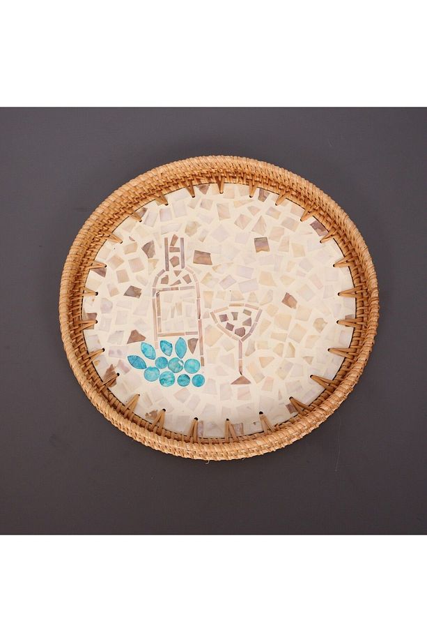 Anita 30 x3 cm Sedefli Rattan Tepsi & Duvar Dekoru - 1