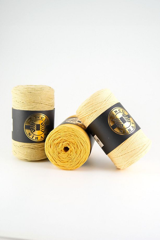 Pamuk Makrome Ipi (213) AÇIK SARI 200gr 200mt Cotton Zincir Makrome Çanta Ipi Supla Ipi Koton Ip - 4