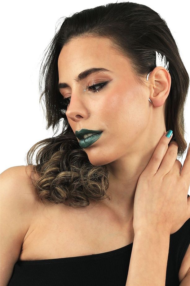 Kadın Gümüş Renk Lak Kaplama Sol Kulak Geçirmeli Model Yaprak Formlu Ear Cuff Küpe - 1