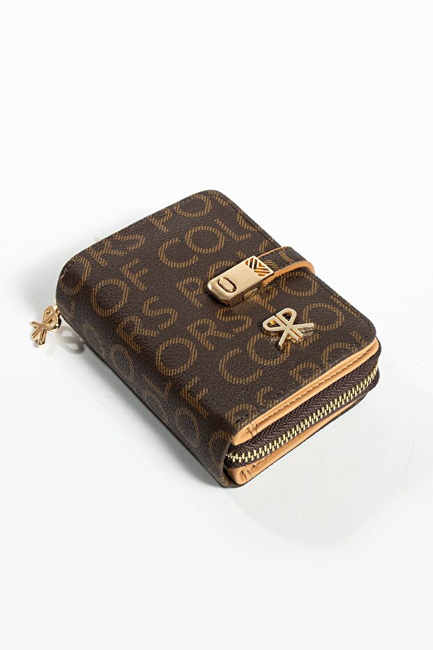 Derek kahvekamelempirme print women's handbag and wallet, 10x13 size