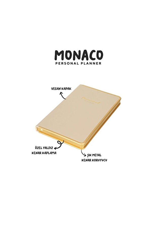 Vj Monaco Vegan Leather Hard Cover Planner Notebook 100 gr Ivory Paper192 Sheets Cream