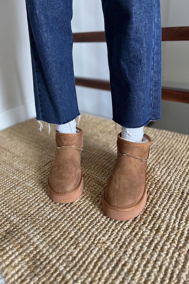 Kadın Süet Yarım Bot İçi Kürklü Bot & Bootie TS1146 - 4