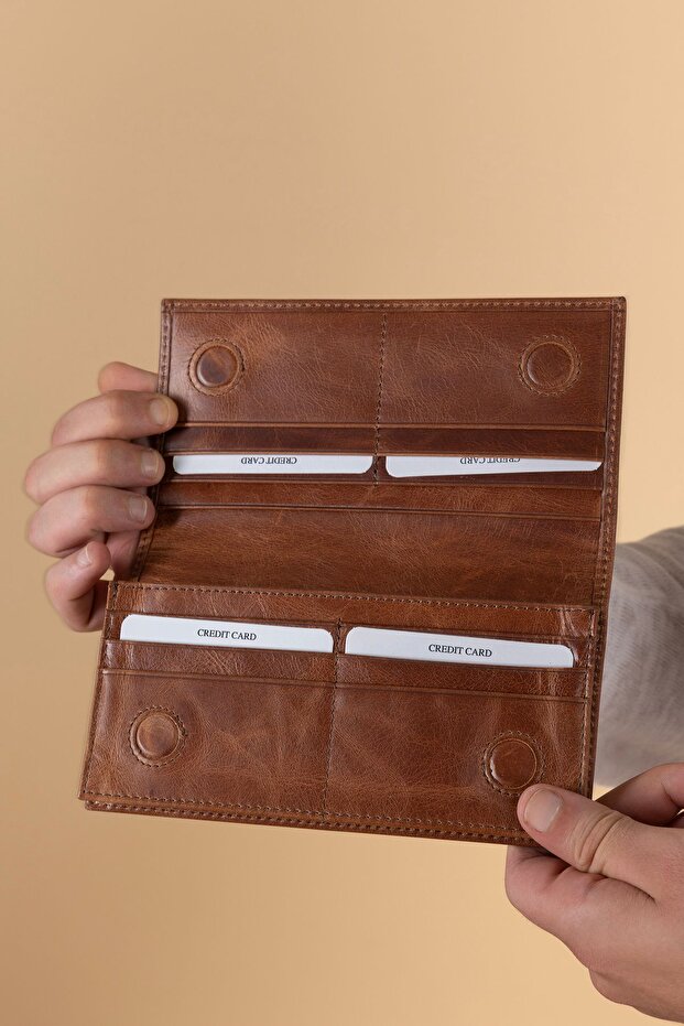 Sl-2161 Genuine Leather Unisex Portfolio Wallet with Phone Compartment