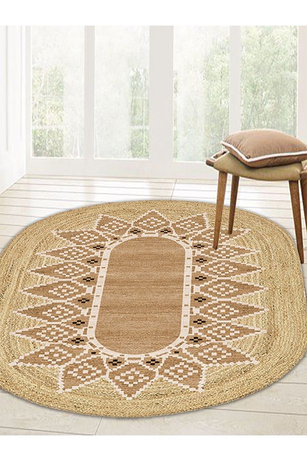 Boho 980 Jüt Hasır Etnik Desenli Oval Jüt Örme Doğal Hasır Natural Oval Halı - 4