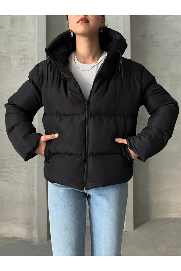 Fekete Basic Oversize pufferkabát - 1