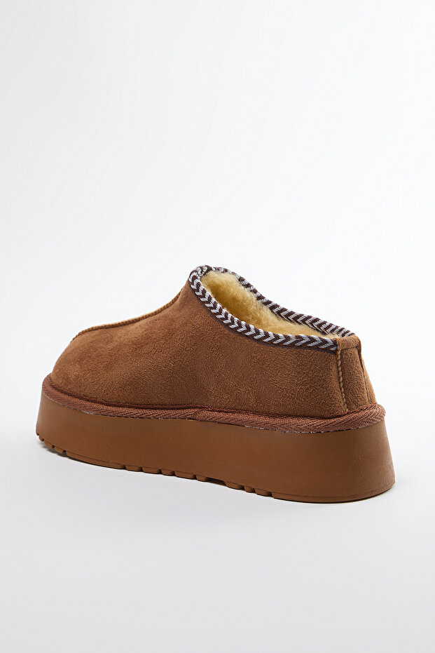 Brązowe haftowane, szczegółowe, futrzane, grube podeszwy, damskie botki do kostki TAKAW25BO00028 - 6