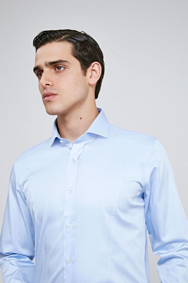 Ds Damat Slim Fit Blue Plain Shirt